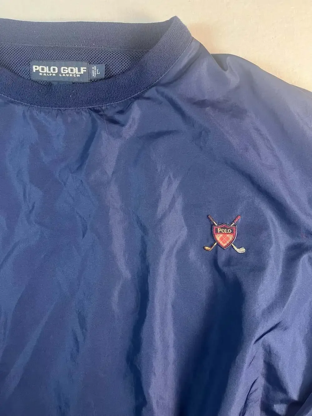 Vintage Polo Golf Ralph Lauren Men's Navy Blue Crest Pullover Windbreaker Jacket